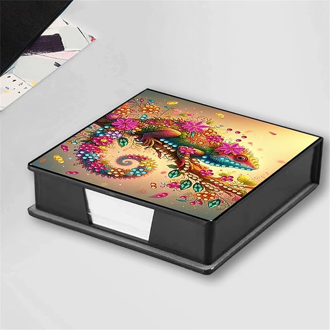 Chameleon Diamond Painting Note Box Memo Pad Holder, Diamond Art Sticky Notes Organizer for Desk, Aesthetic Stationery Storage Case for Office,School Supplies (Chameleon)