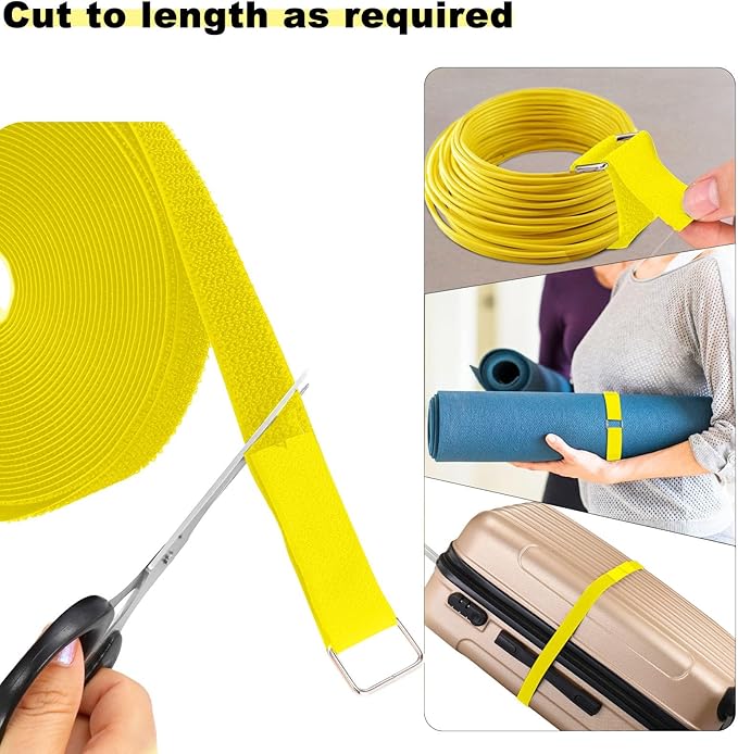 1"x16ft Hook and Loop Straps with 25 Metal Buckles, Adjustable Fastening Cable Straps, Cut-to-Length Cinch Strap, Reusable Nylon Securing Cord Ties for Organizer or Storage, 1 inch Wide,Yellow