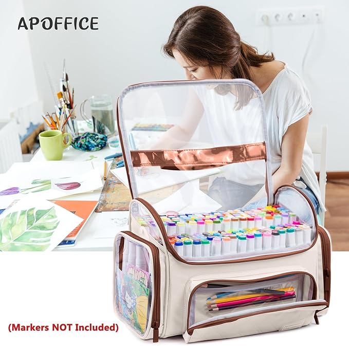 Large Marker Organizer Case Holds 200-300 Markers | Art Marker Storage Bag with Removable Dividers & Clear Top for Artists, Crafters & Travel - Pen, Pencil Alcohol Marker Holder - Art Supply