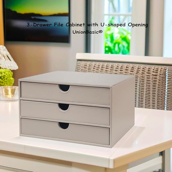 UnionBasic Document Organizer, 3-Drawer File Cabinet Document Storage Box, Office Desktop Filing Organizer, Feather Gray