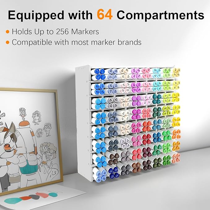 Marker Storage Organizer, Marker Holder for 256 Markers, Art Markers, Watercolor Brushes, Colored Pencils Organizer Holder for Desk
