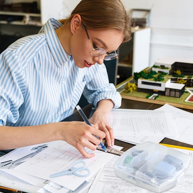 Colarr Mini Office Supply Kit Includes Stapler Tape Dispenser Staple Remover Paper Clips Scissor Staples Pen Sharpener Note Small Telescopic Knife for Office and School Clerk Student (Blue)