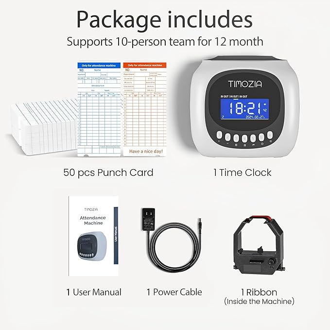 Time Clocks for Employees Small Business, Auto-Align Time Clock, 6 Punches per Day | Clock in Time Machine for Employees with 1 Ink Ribbon(Inside) and 50 Time Cards