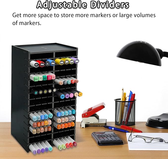 SANFURNEY Art Marker Storage Rack for 120 Markers, Watercolour Brushes Pens Color Pencils Organizer Holder for Desk, Black