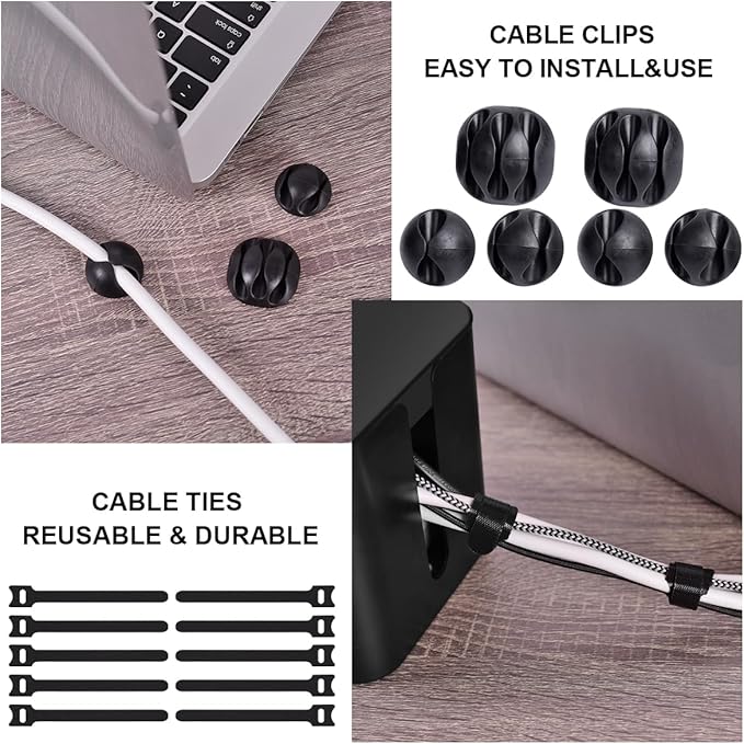 Cable Management Box, 2 Pack Large & Medium Cable Organizer Box with 17 PCS Cable Management Set, Cord Organizer Box to Hide Surge Protector on Desk or Floor (Black)