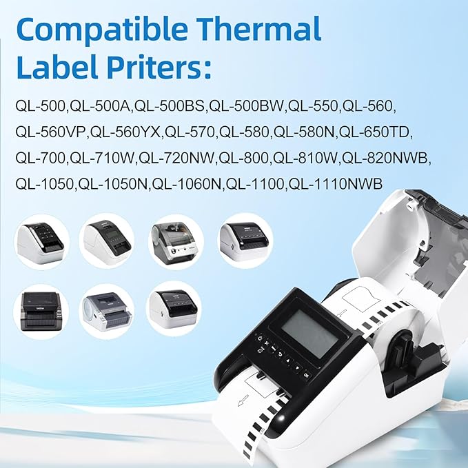 DK-22205 Compatible with DK-2205 Continuous Labels 2.4" x 100'(62mm×30.48m) Use with Brother QL 820NWB QL-800 QL-550 QL-700 Label Printer, 10 Rolls