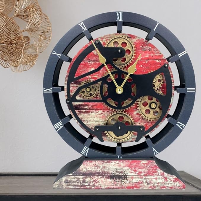 The Gears Clock Desk Clock 10 inches with Real Moving Gears Convertible into Wall Clock (Red Lava)