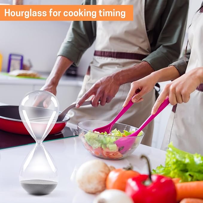 SWISSELITE Hourglass Sand Timers, Hourglass Sand Clock Inspired Glass for Home, Desk, Office Decor (8Inch-30Mins Gray)