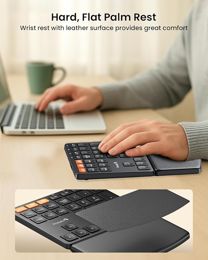 ProtoArc Wireless Number Pad, EK04 N Ergonomic Numeric Keypad with Wrist Rest, Bluetooth and USB, Rechargeable, for Windows PC/Laptop, Mac OS