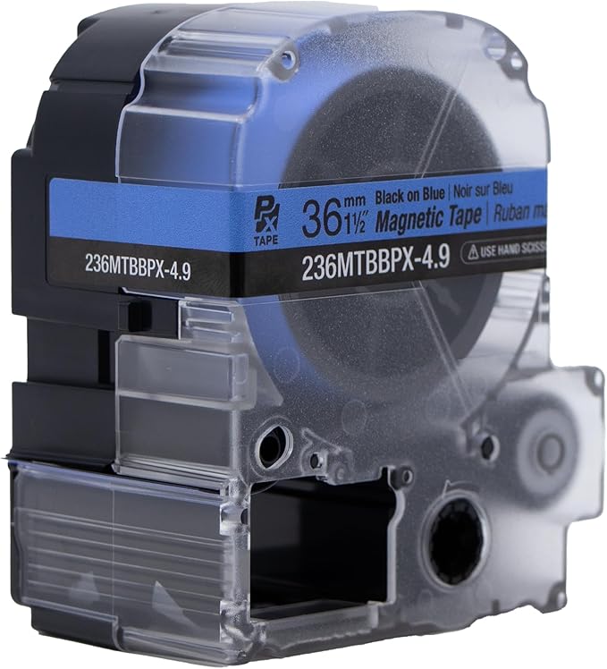 Epson LABELWORKS 236MTBBPX-4.9 Genuine Magnetic Tape Cartridge - Black on Blue Magnet Label Maker Tape - 1.5" (36MM) Wide, 4.9 ft, Blue