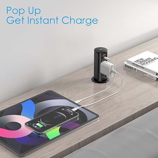 ANNQUAN 2 inch Pop Up Outlet for Countertop with 20W USB Ports,2 Outlets Tamper Resistant,Splashproof Pop Up Socket,Desk Power Grommet for Home Office Kitchen 3FT Cord (ETL Listed)
