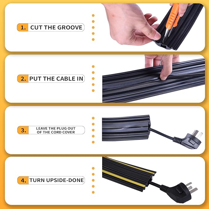 6FT Floor Cord Cover-Cord Cover Floor,Power Cable Protector Soft Extension Floor Cable Cover to Organize and Protect Wire on Floor, Electrical Cord Covers for Floor (6ft)