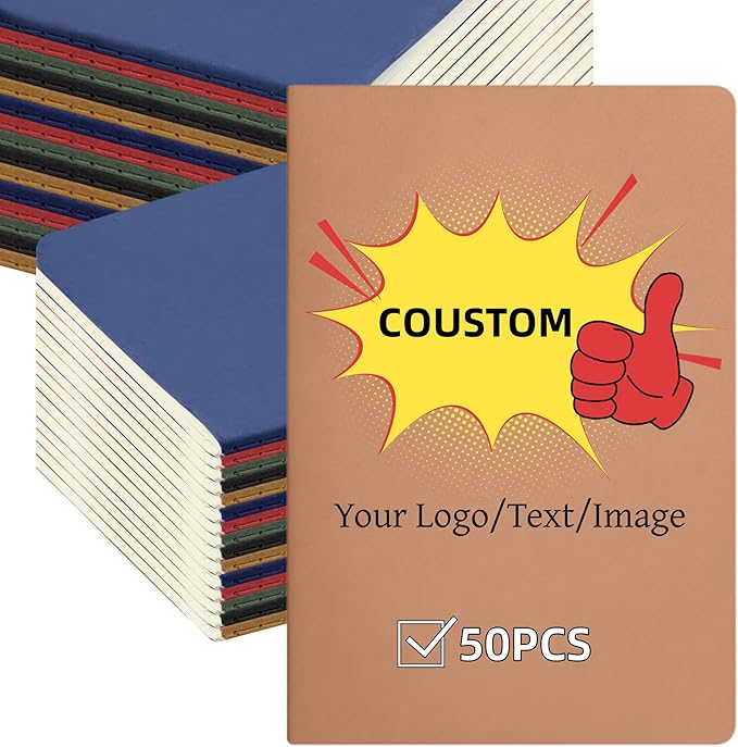 50 Pack Custom Notebooks Bulk - Wholesale Personalized Notebooks with Logo Text & Image, A5 Lined Journals for Promotional Events, Large Corporate Gifts
