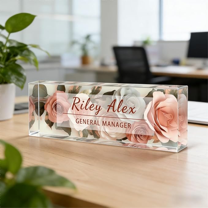 Custom Name Plate for Desk, Acrylic Name Plate Office Desk Decor for Women, Coworkers, Teacher, Employee Appreciation Gifts (S14)