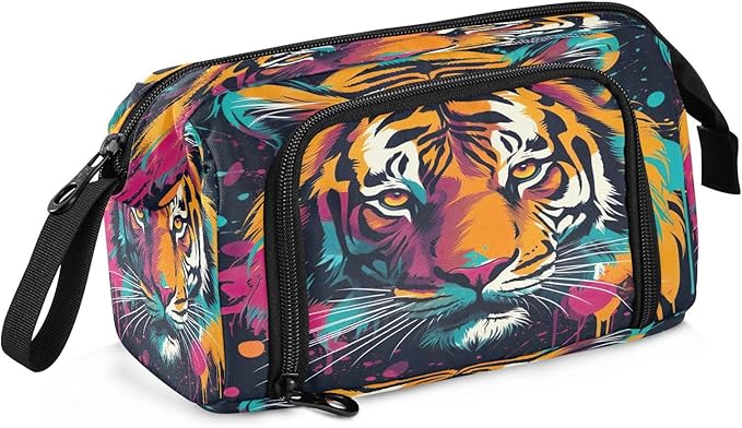 Tigers Colorful Pencil Case Pouch Big Capacity Pencil Bag Box Organizer Pen Case with Handle Stationery Organizer for Girls Boys Adults Women School Office