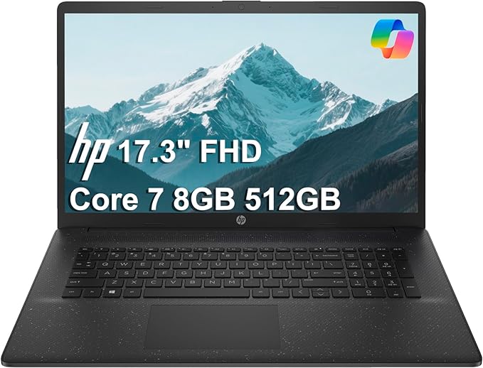 HP 17 Laptop (17.3" FHD Anti-Glare, Intel 10-Core i7 150U (> Ultra 5 125U), 8GB RAM, 512GB SSD) for Business, Home, Students, Narrow Bezel, Numeric Keypad, Webcam, Wi-Fi 6, Fast Charge, Win 11 Home