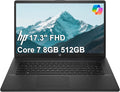 HP 17 Laptop (17.3" FHD Anti-Glare, Intel 10-Core i7 150U (> Ultra 5 125U), 8GB RAM, 512GB SSD) for Business, Home, Students, Narrow Bezel, Numeric Keypad, Webcam, Wi-Fi 6, Fast Charge, Win 11 Home