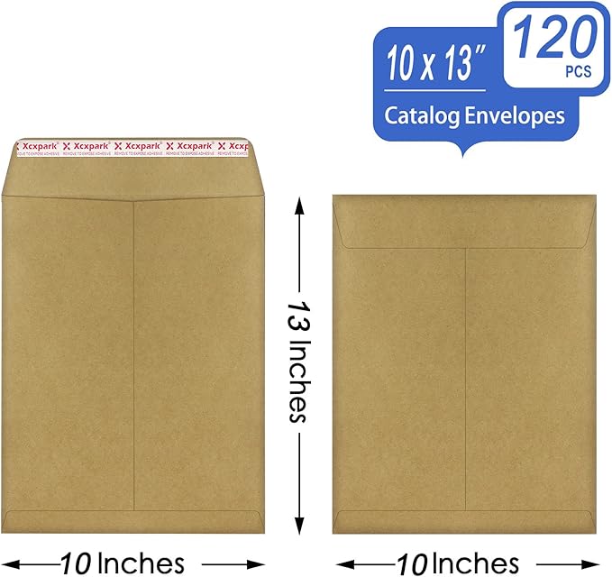 Xxcxpark 120 PCS 10x13 inches Security Catalog Envelopes Printable Self Seal Envelopes, Anti Tear Recycled Kraft Envelopes for Invitation Cards, Pictures, Photos, Documents