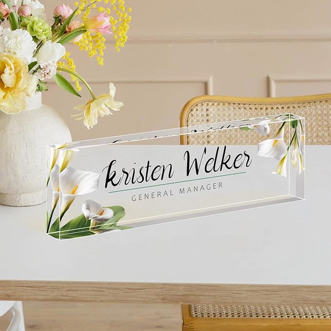 Personalized Office Name Plate for Desk, Custom Employee Appreciation Gifts, Acrylic Desk Name Plate Funny, Desk Decorations Gift, Acrylic Desk Ornaments (Style-Lily)…