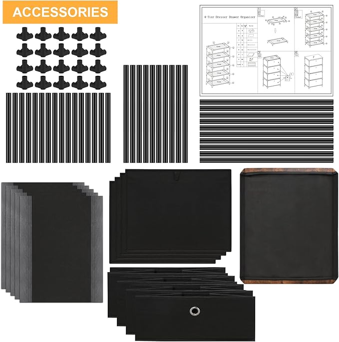 HAITRAL Fabric Storage Chest, Drawer Clothes Organizer - 4 Drawers Storage Organizer Unit for Closet, Easy Assembly Closet Dresser for Dorm, Bedroom, Hallway, Storage Bins (Black)