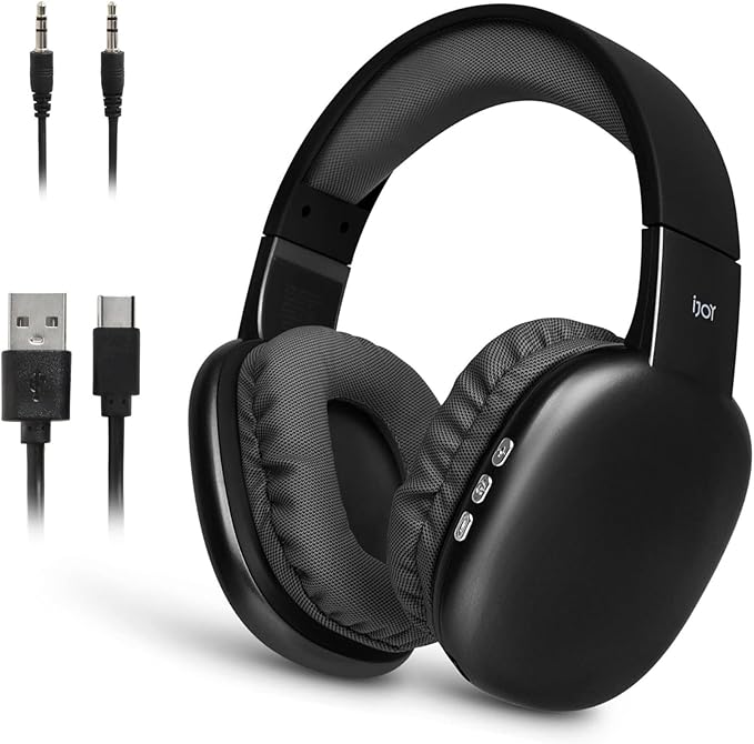 iJoy Ultra Wireless Over-Ear Bluetooth Headphones with Mic, Up to 10 Hours Playtime, Bluetooth Headset 33Ft Range with Backup AUX Cable & SD Slot, Wireless Headphones for Gaming, Work & Gym (Black)