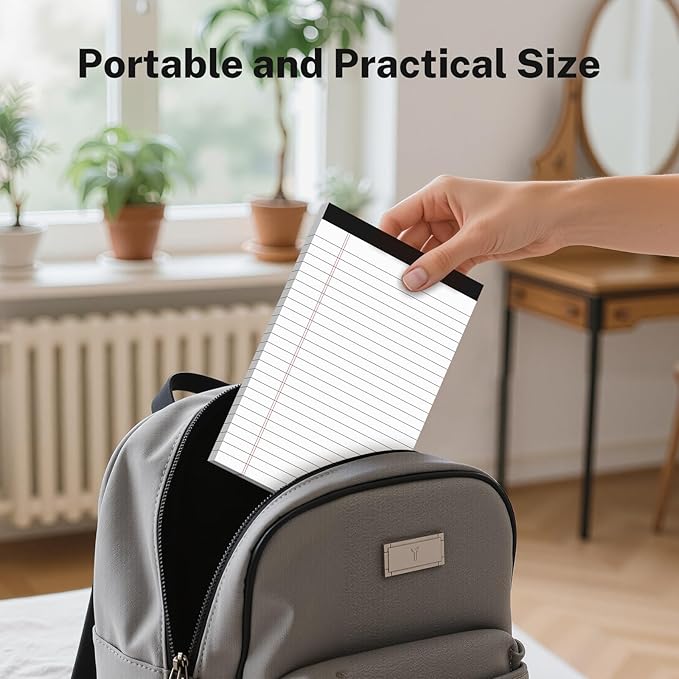 8 Pack Note Pads 5 x 8 Inch, White Narrow Ruled Small Legal Pads, Perforated Notepad 5 x 8 Lined Writing Pads, College Lined Legal Notepads for To-do Lists, Daily Note-taking, School and Office