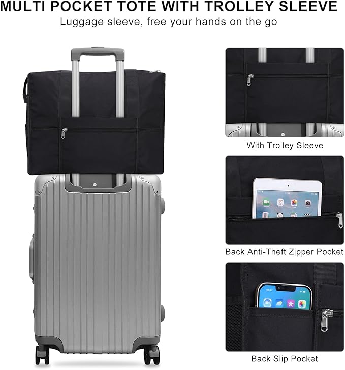 Utility Tote Bag with Laptop Compartment Luggage Sleeve Zippered Multi-pocket Commute Shoulder Purse for Nursing/Work