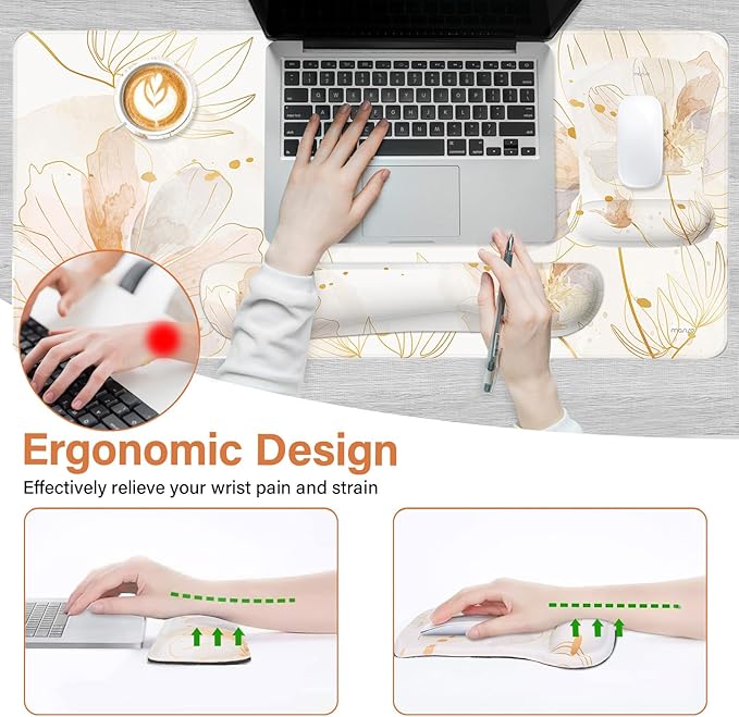 MOSISO Desk Mat Keyboard Mouse Pad Set, Large Gaming Mouse Pad&Keyboard Wrist Rest&Mousepad with Wrist Rest&Coaster, Ergonomic Non-Slip Home Office Mousepad with Memory Foam, Orange