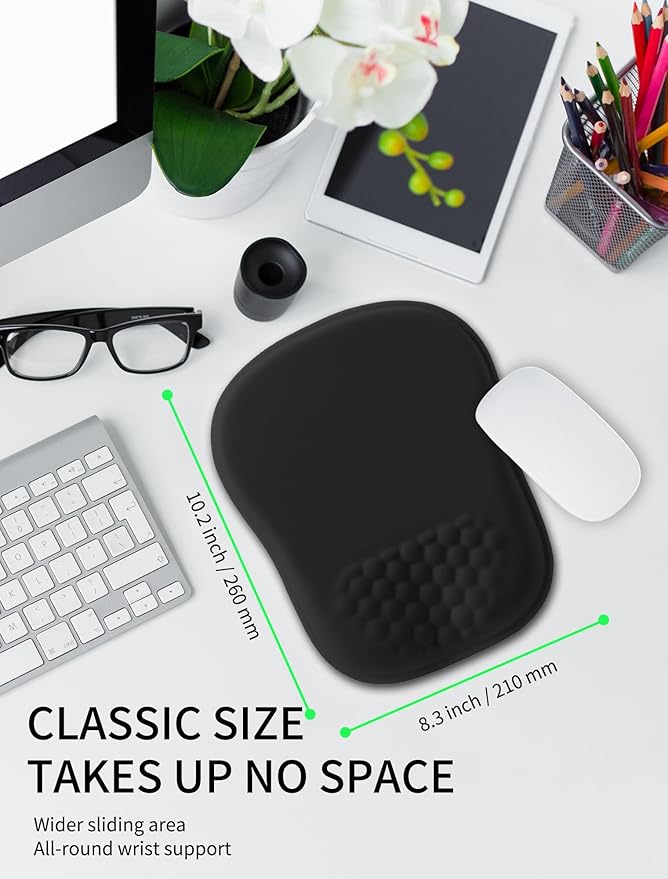 Hokafenle Ergonomic Wrist-hugging Mouse Pad Wrist Support, U-shaped Holding Wrist Rest Mousepad for Carpal Tunnel Pain Relief with Cushioned Memory Foam Slope Massage Bulge (Classic 10.2x8.3 in,Black)