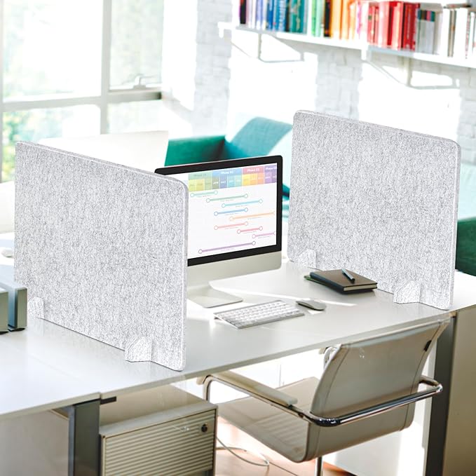 AMUSIGHT 4 Pack Acoustic Desk Dividers - 24" x 20" Freestanding Privacy Panels Set with Noise - Reducing Design Cubicle Sound Proof, Ideal for Office, Classroom, and Home (Silver Gray)