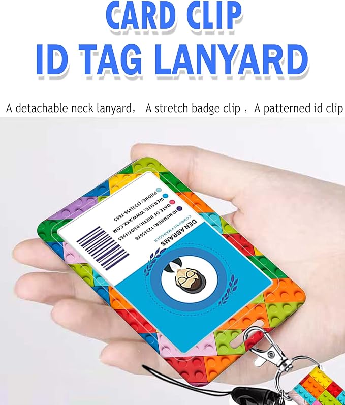 BLOCIT ID Badge Holder with Lanyard - Fashionable ID Card Holders with Retractable Lanyards - Soft Fiber Metal Clip Sturdy Buckle for Key Wallet - Work Nurse Teacher (Red Yellow Blue Toys Skin)