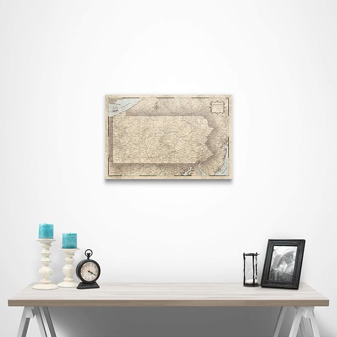 Push Pin Pennsylvania Map Board - With Push Pins to Mark Pennsylvania Travels - Handmade in Ohio, USA - Design: Rustic Vintage