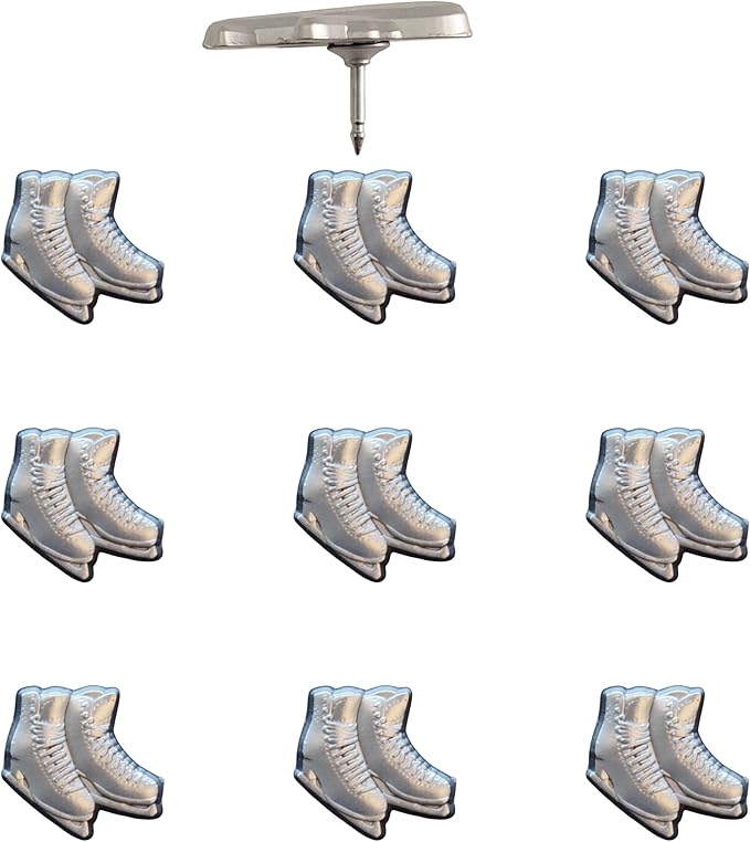 Ice Skates Push Pins - Silver Ice Skates Map Pins for Cork Boards, Maps, or Lapel Use - Designed in USA - Set of 10