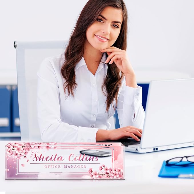 Custom Name Plate for Desk, Employee Appreciation Gifts, Acrylic Desk Name Plate Personalized, Office Decor, Funny Office Gifts for Coworkers Boss Teacher (Peach Blossom)