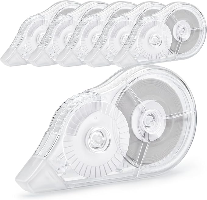 JEFURE 6 Pcs Correction Tape, 98.43 Ft White Wrong Out Tear-Resistant Bulk, Instant Corrections Easy To Use Applicator for School, Office, Note Taking, Journal (Tape Width 0.2 in，Clear)