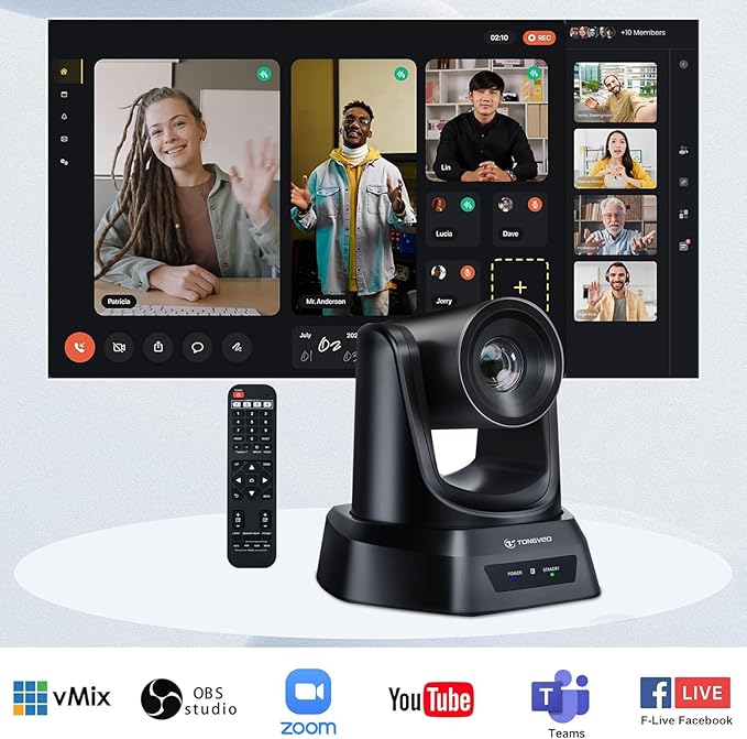 TONGVEO 5.8GHz Wireless Conference Room Camera System | 3X 60fps PTZ Camera with Bluetooth Microphone, 50ft Range, Compatible with Zoom, OBS - Easy Setup for Worship and Online Meetings
