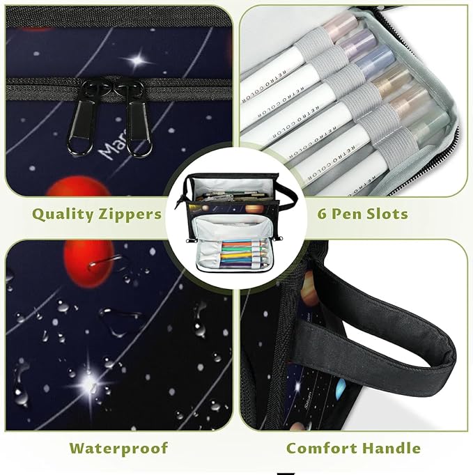 Pardick Large Capacity Pencil Case Pouch, Space Planet Portable Zipper Pencil Cases Pencil Bag Office Stationery Bag Makeup Bag Desk Organizer for Women Men