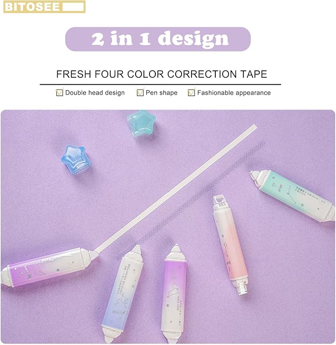 BITOSEE 2 in 1 Correction Tape and Double Sided Tape Roller, Cute Quick Dry Japan Correction Tape, with Adhesive Tape Runner,for School Office supplies