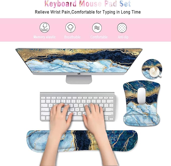 Lateefah Mouse Pad with Wrist Rest, 3-in-1 Gaming Mouse Pad, Keyboard Wrist Rest, Ergonomic Memory Foam Mousepad with Wrist Support for Computer Keyboard