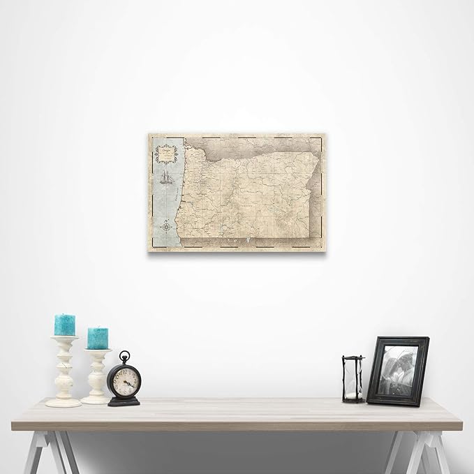 Push Pin Oregon Map Board - With Push Pins to Mark Oregon Travels - Handmade in Ohio, USA - Design: Rustic Vintage