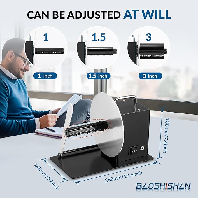 BAOSHISHAN Automatic Label Rewinder Machine Label Width 5.5inch/140mm Core Holder 1/1.5/3inch 100-240V (with Regulator and Baffle)