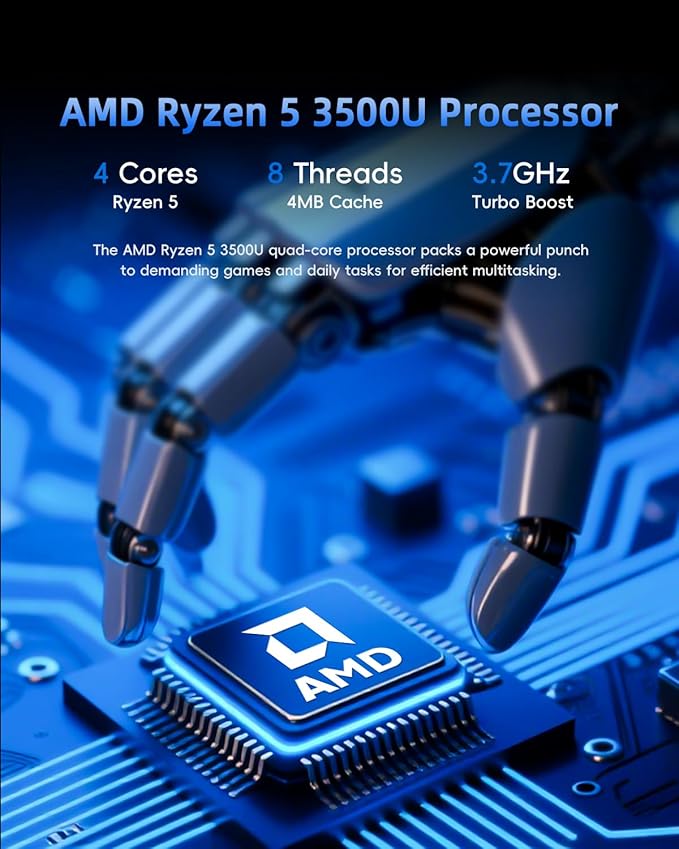 QAZIPO Mini PC, AMD Ryzen 5 3500U (Beats N150/3300U/3200U), 16GB RAM 512GB SSD, Windows 11 Desktop Computers Home Office Business Students, USB-C, Triple 4K Display, HDMI, DP, WiFi, BT