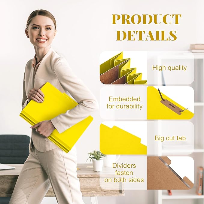Skyygemm 48 Pcs Classification Folders Letter Size, 3 Divider Pressboard File Folder with Fasteners, Expanding File Organizer Bulk for Teachers, Clergy, Office, Church, Christmas Donations (Yellow)