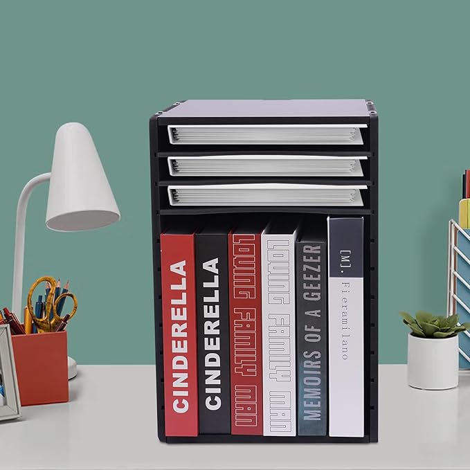 Vertical Desktop Sorter 11 Slots, Mail Organizer Vertical File Organizer, PVC Paper Sorter Organizer with 11 Adjustable Compartments, Construction Paper Storage Mailbox for Home Office (Black)