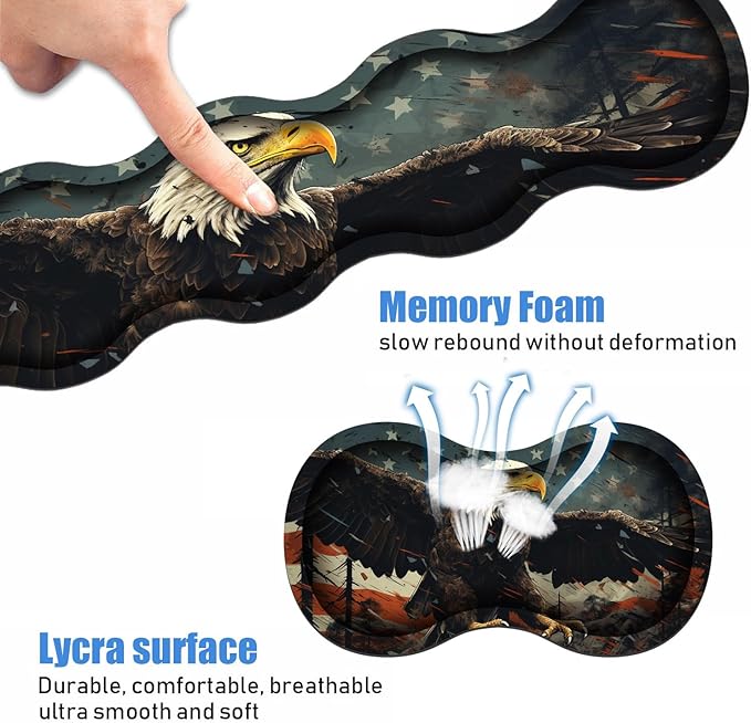 Ergonomic Keyboard Wrist Rest & Mouse Pad Wrist Rest Set,Large XXL Gaming Desk Mat 31.5"x 11.8",Non-Slip Base, Memory Foam,Easy Typing Pain Relief for Office & Home,Patriotic American Flag Bald Eagle