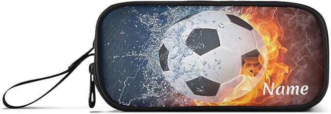 Custom Soccer Football Ball Pencil Case Box Boys Girls Personalized Name Large Pencil Pouch Stationery Pen Bag Organizer for Kids Teens Adults School Office