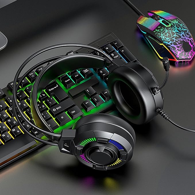 ANGESHA USB Gaming Headphones Headsets Earphone Featuring Led Lighting 7.1Sound Effect Noise Cancelling Microphone for PC Laptop