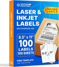8.5" X 11" Full-Sheet Printable Labels for Inkjet and Laser Printers - 100 Sheets, 100 Custom Stickers for Shipping Labels, Mailing, Personalized Stickers for Crafts - Spartan Industrial Template R026