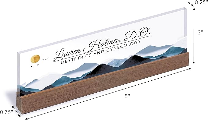 ARTBLOX | Office Personalized Name Plate Mountains Design On Clear Acrylic Glass for Desk with Business Card Holder