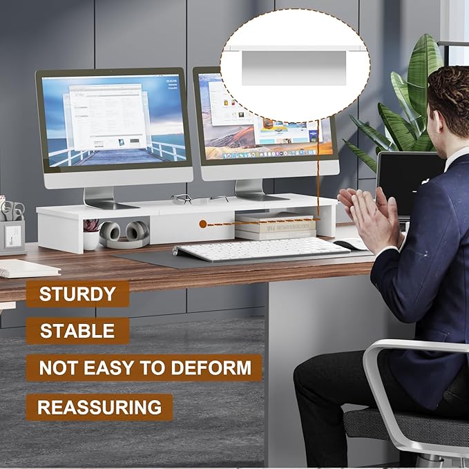 TV Riser Stand with LED Lights, 42.5" Super Large Monitor Stand Riser, Tabletop TV Stand Riser for Desk, Desk Shelf for Top of Desk, Desktop Organizer for Computer, TV, Laptop, Printer